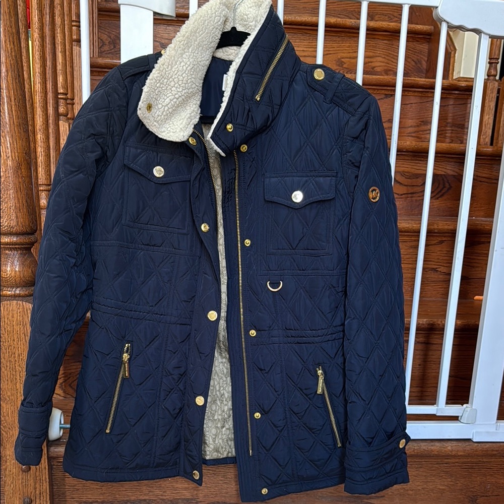 Women’s Michael Kors Navy Quilted Jacket with Shearling Lining